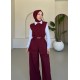 Kemerli Yelekli Astarlı Pantolon Takım Bordo