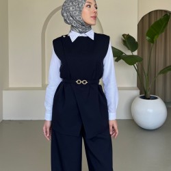 Kemerli Yelekli Astarlı Pantolon Takım Siyah