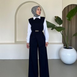 Kemerli Yelekli Astarlı Pantolon Takım Siyah