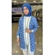 Dijital Baskı Desenli Mavi Çiçekli Kimono