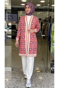 Dijital Baskı Desenli Mor Kırmızı Kimono
