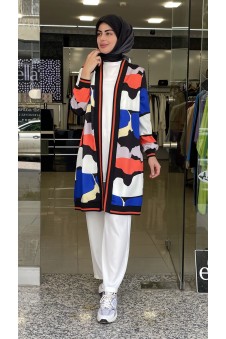 Dijital Baskı Desenli Sax Mavisi Siyah Kimono