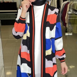 Dijital Baskı Desenli Sax Mavisi Siyah Kimono
