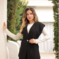 Kuşaklı Yelekli Takım Siyah