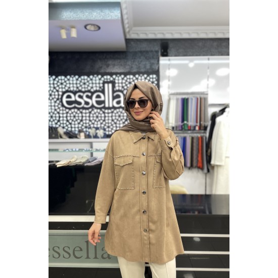 Taşlı 2K Suet Tunik Camel