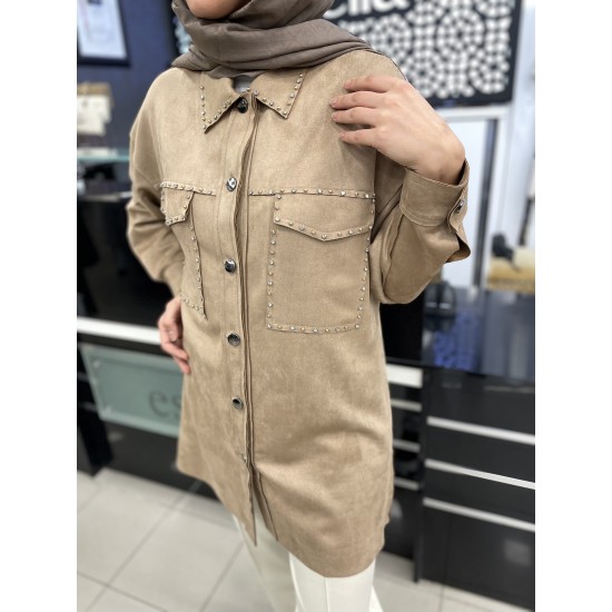 Taşlı 2K Suet Tunik Camel
