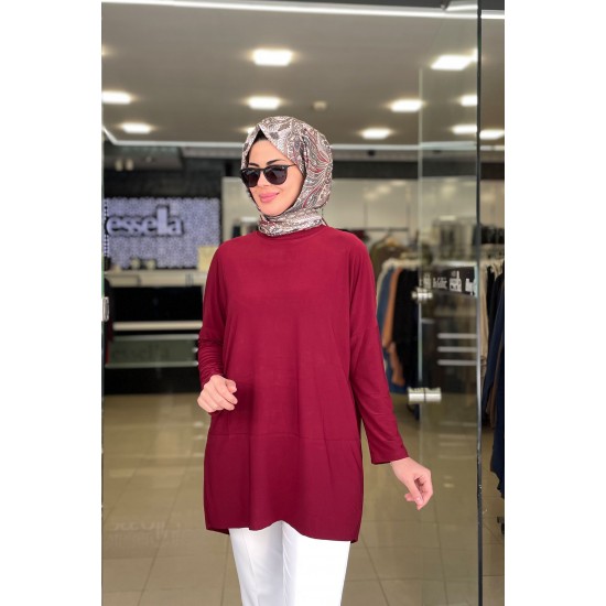 Yazlık Sandy Kumaş Makas Tunik Bordo