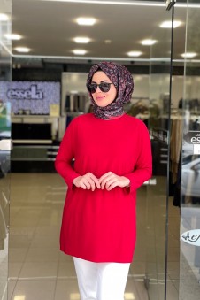 Yazlık Sandy Kumaş Makas Tunik Kırmızı