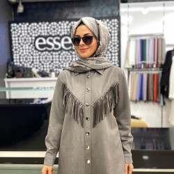 Essella 2K Önü Püsküllü Detaylı Düğmeli Süet Kap Gri