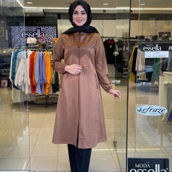 Berelance Deri Kombinli Fermuarlı Süet Kap Taba