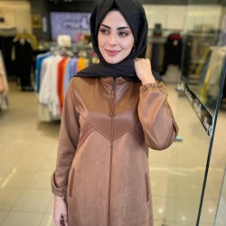 Berelance Deri Kombinli Fermuarlı Süet Kap Taba