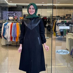 Berelance Deri Kombinli Fermuarlı Süet Kap Siyah
