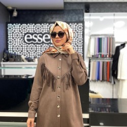 Essella 2K Önü Püsküllü Detaylı Düğmeli Süet Kap Kahverengi