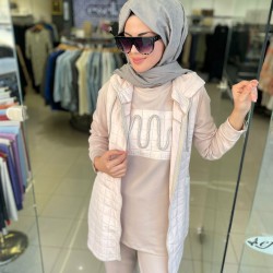 Essella Kapitone Yelekli Oysho Kumaş 3 lü Takım Krem