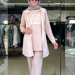 Essella Kapitone Yelekli Oysho Kumaş 3 lü Takım Krem