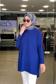 Yazlık Sandy Kumaş Makas Tunik Saks Mavi