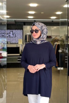 Yazlık Sandy Kumaş Makas Tunik Lacivert