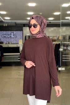 Yazlık Sandy Kumaş Makas Tunik Acı Kahve