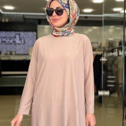 Yazlık Sandy Kumaş Makas Tunik Bej