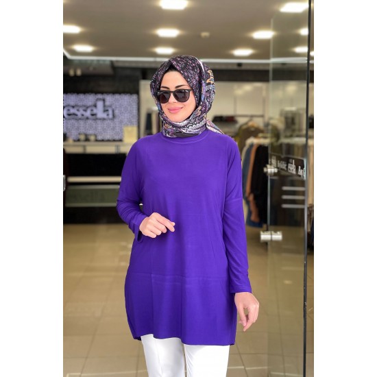 Yazlık Sandy Kumaş Makas Tunik Mor